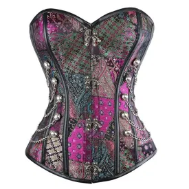 Steampunk Inspired Multi Embroidered Overbust Corset with Chains