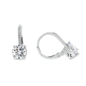 Studded Crystal Leverback Earring in 14K White Gold