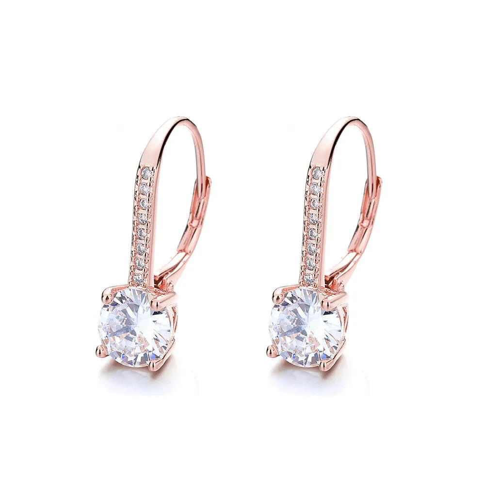 Studded Crystal Leverback Earring in 14K White Gold