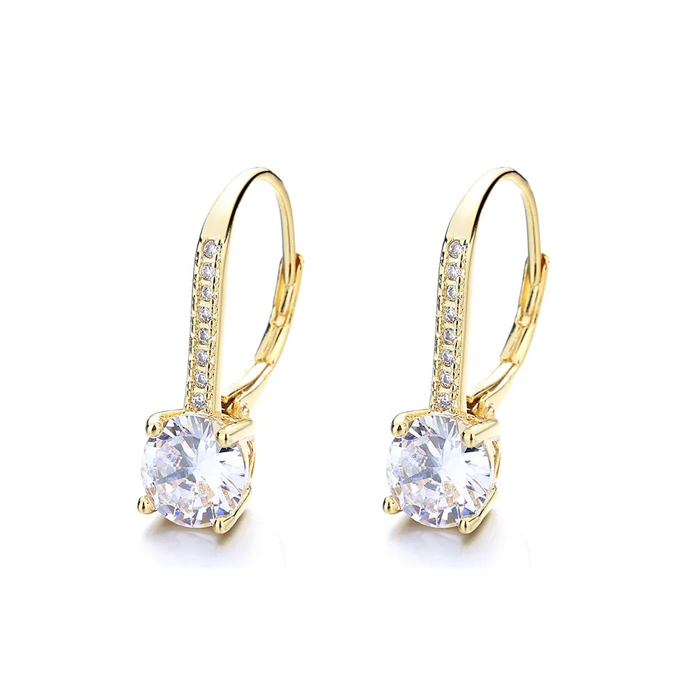 Studded Crystal Leverback Earring in 14K White Gold