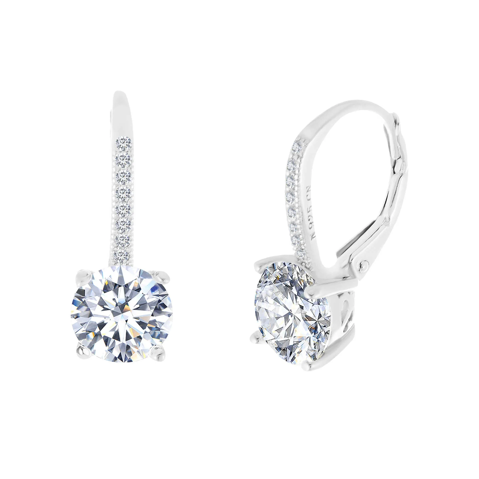 Studded Crystal Leverback Earring in 14K White Gold