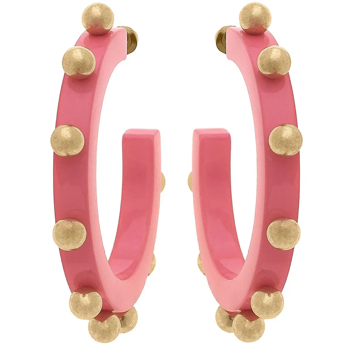 Studded Hoops Earrings - Bubble Gum