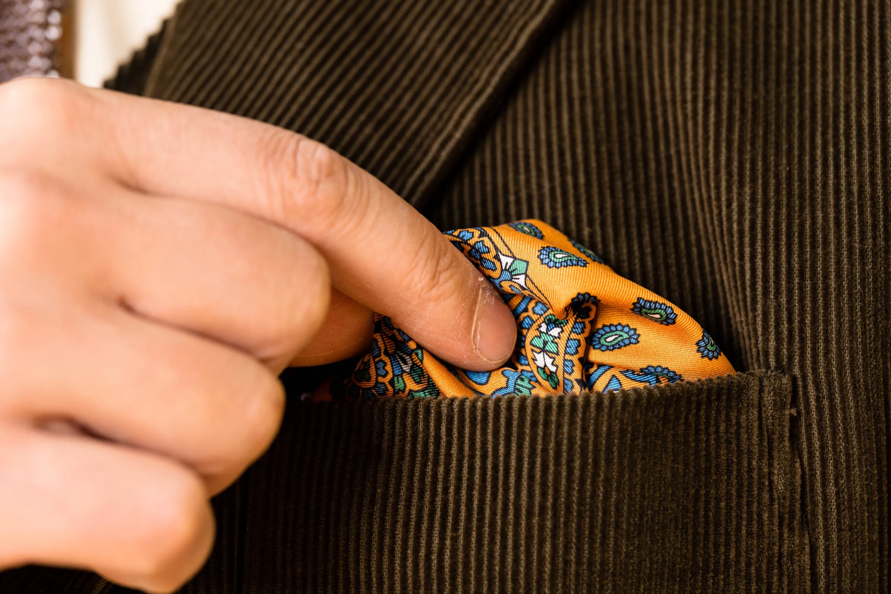 Sunflower Orange Small & Large Paisley Silk Pocket Square