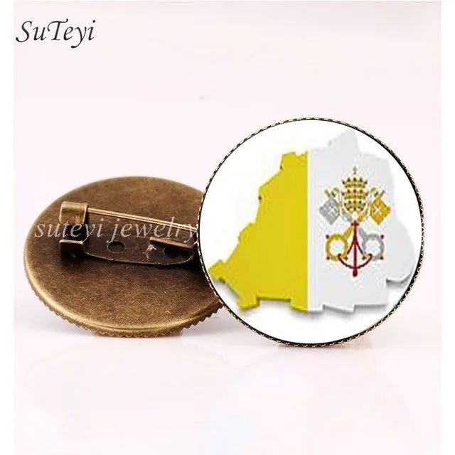 SUTEYI France/Vatican Flag Handmade Brooch Finland/Netherlands/Czech Republic Badges Picture Glass Pins Brooches Women Jewelry