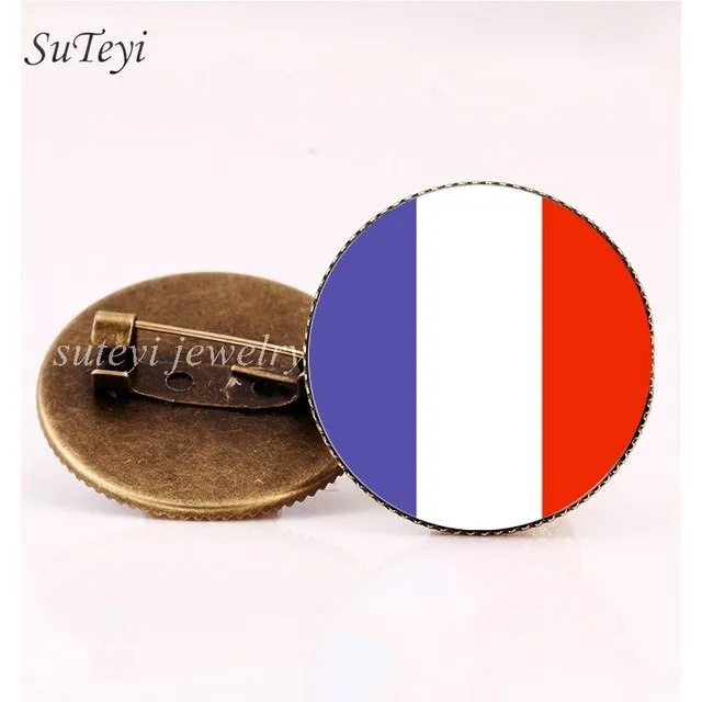 SUTEYI France/Vatican Flag Handmade Brooch Finland/Netherlands/Czech Republic Badges Picture Glass Pins Brooches Women Jewelry