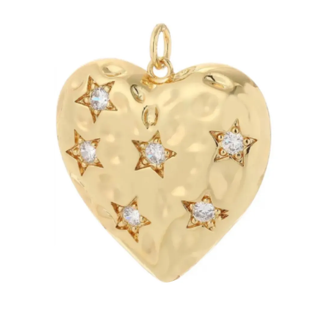 Textured Star CZ Heart Charm