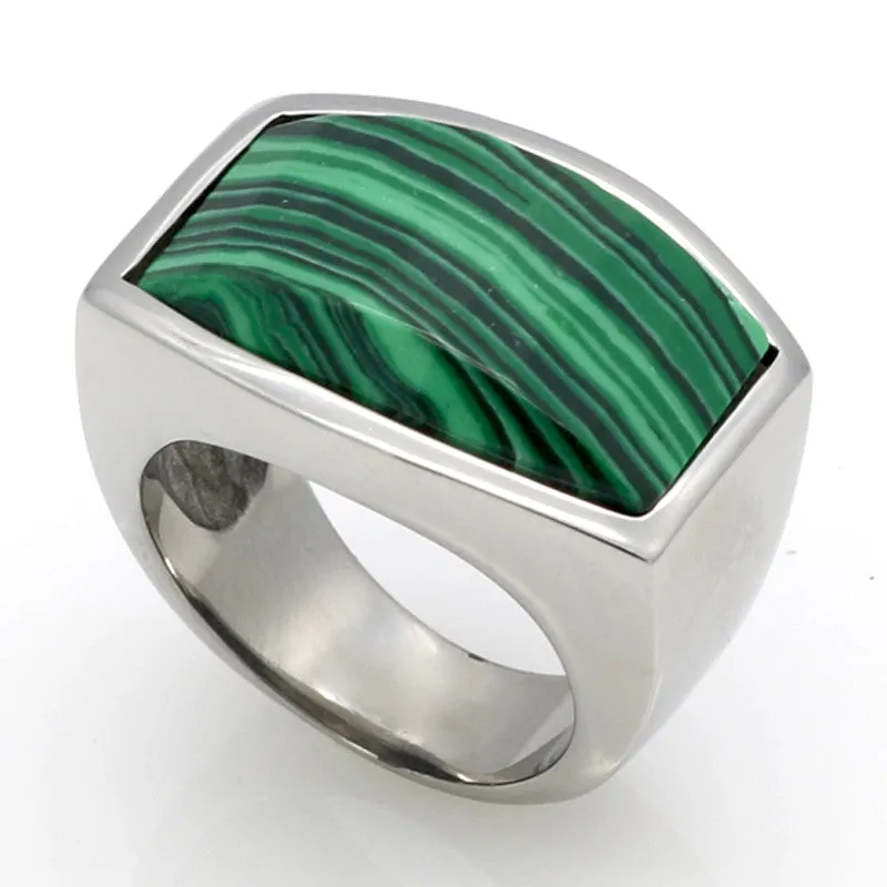 Top Quality Fashion Jewelry 316L Stainless Steel Malachite/Lapis Lazuli Natural Stone Ring For Men Platinum Gold Birthday Gift