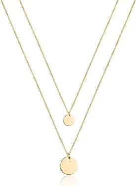 Turandoss Dainty Layered Choker Necklace, Handmade 14K Gold Plated Y Pendant Necklace Multilayer Bar Disc Necklace Adjustable Layering Choker Necklaces for Women