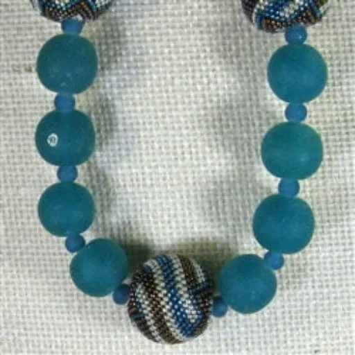 Turquoise Indonesian Glass Artisan  Bead  Necklace