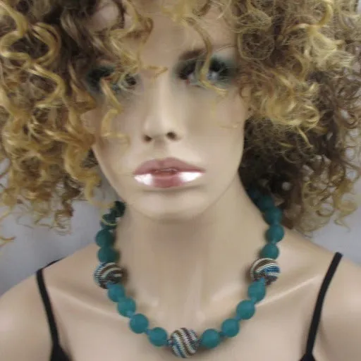 Turquoise Indonesian Glass Artisan  Bead  Necklace