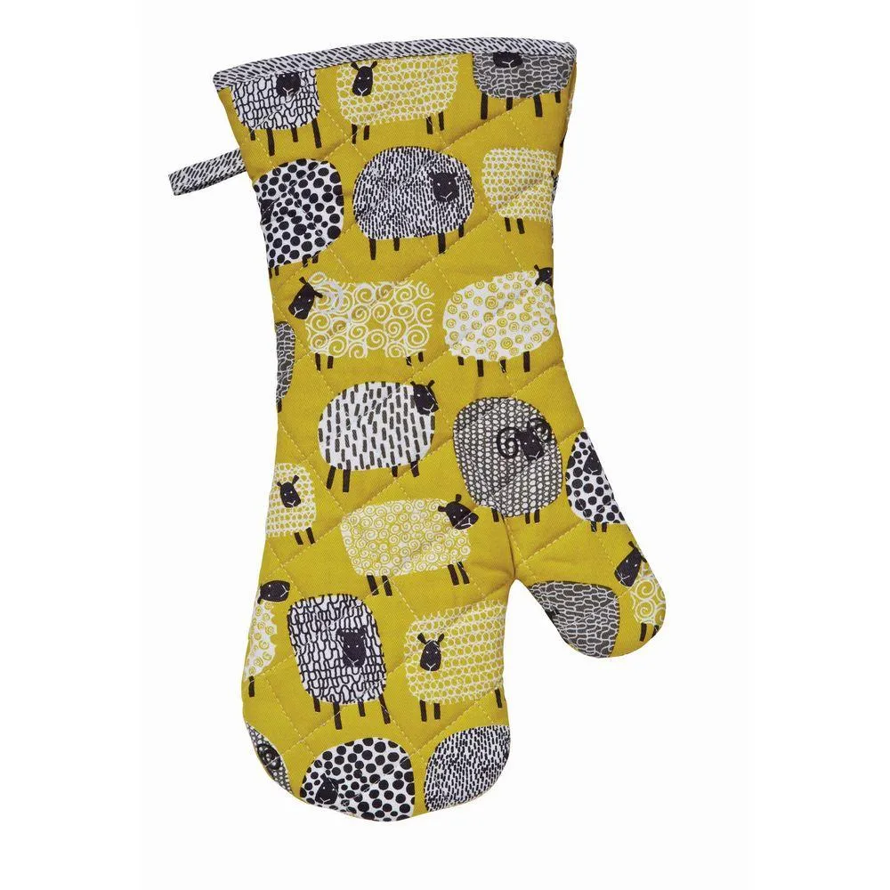 Ulster Weavers Gauntlet Single Oven Glove - Dotty Sheep (100% Cotton Outer; 100% Polyester wadding; CE marked, Yellow)