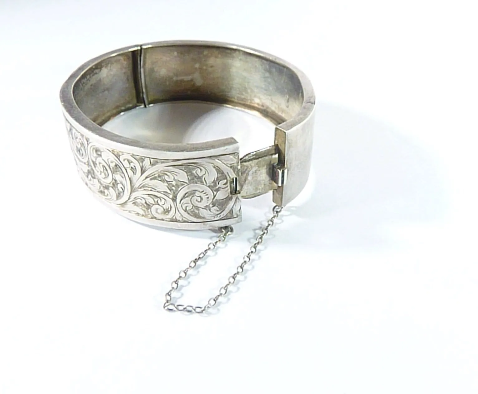 Victorian Engraved Hallmarked Silver Bangle Sterling Bracelet 1885