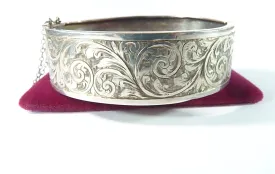 Victorian Engraved Hallmarked Silver Bangle Sterling Bracelet 1885