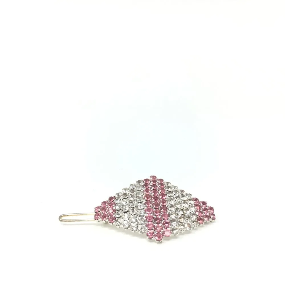 VINTAGE HAIR CLIP - DIAMOND - DIAMANTE & PINK JEWELS