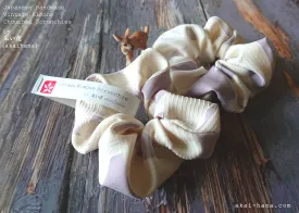 Vintage Kimono Scrunchies, Lilac x Cream, Japanese Handmade