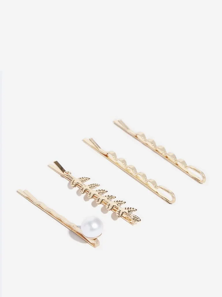 Westside Accessories Gold Textured Bobby Pin Set - Pack Of 4