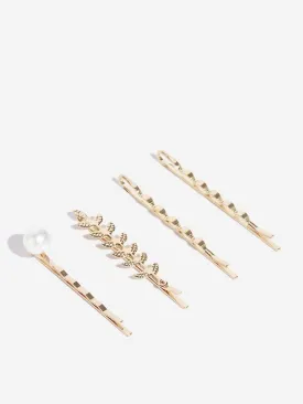 Westside Accessories Gold Textured Bobby Pin Set - Pack Of 4