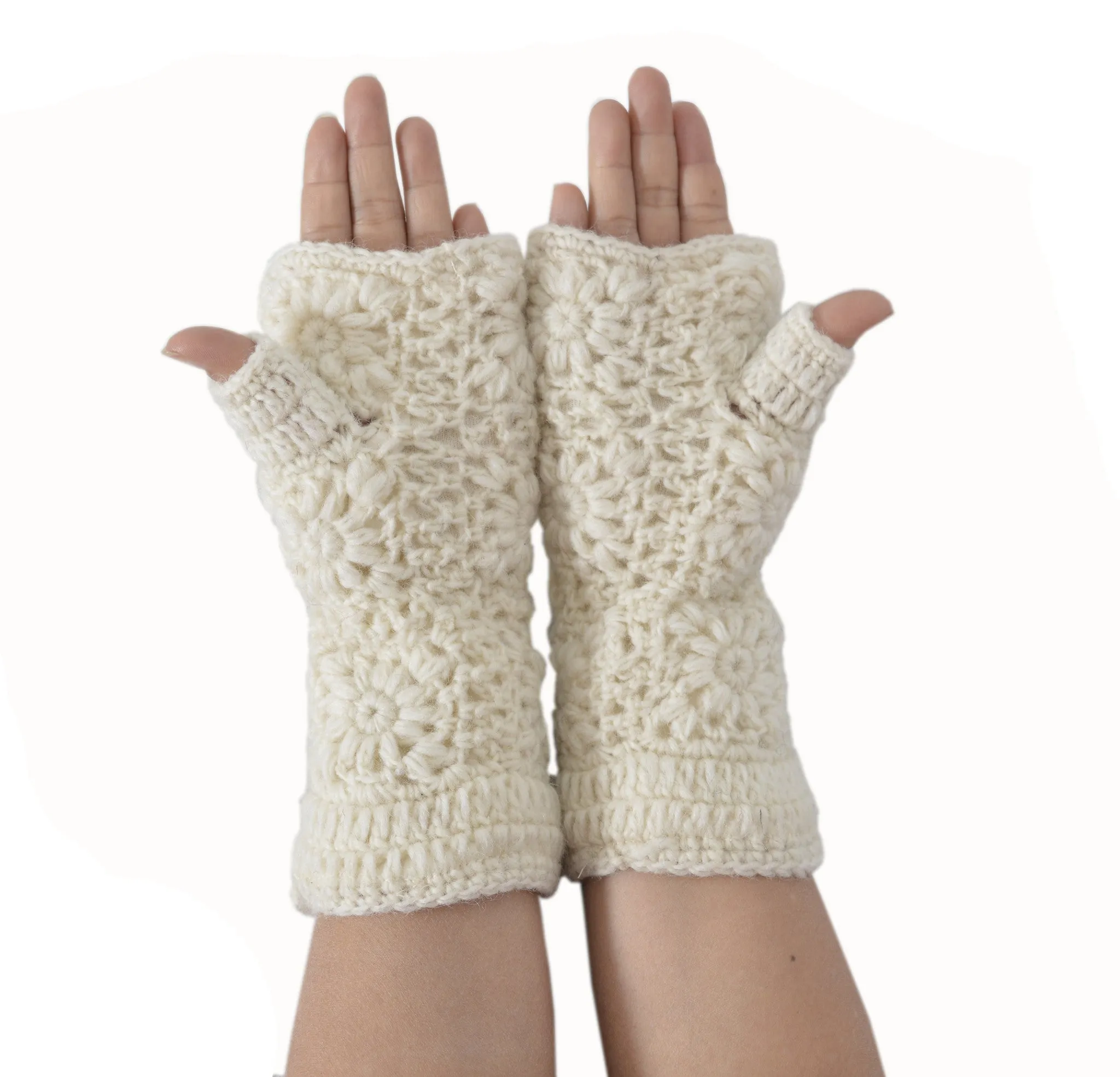 White Fingerless Woolen Gloves Mitten Hand Warmer- CM-GLOVE100WHT