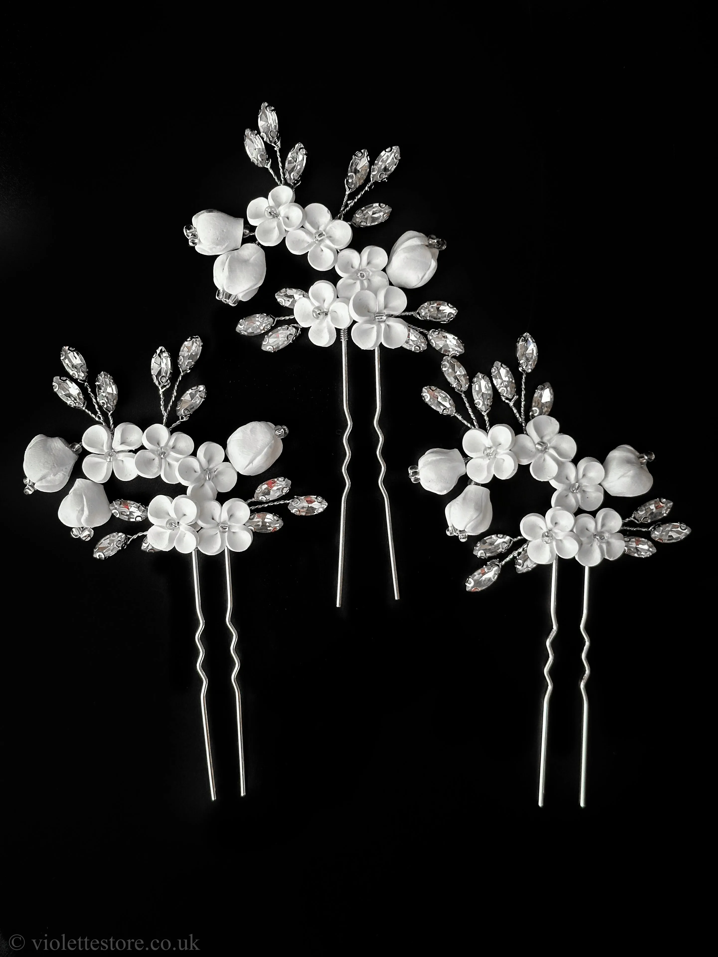 White Flower Hair Pins