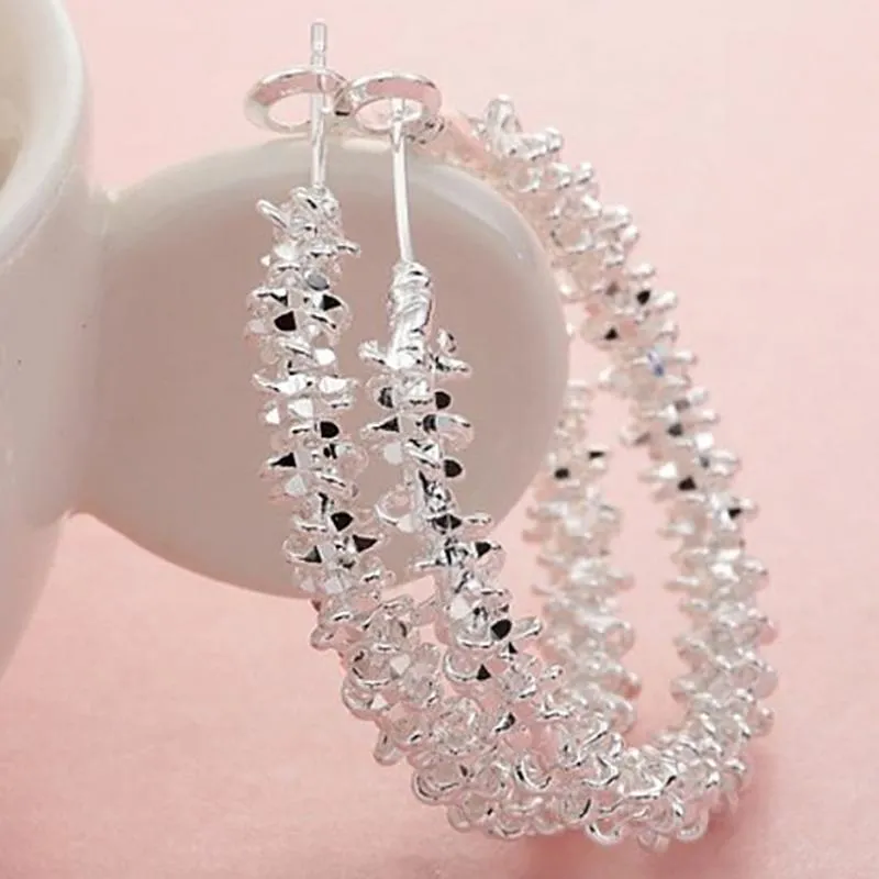 White Gold Roc Hoop Dangle Earrings