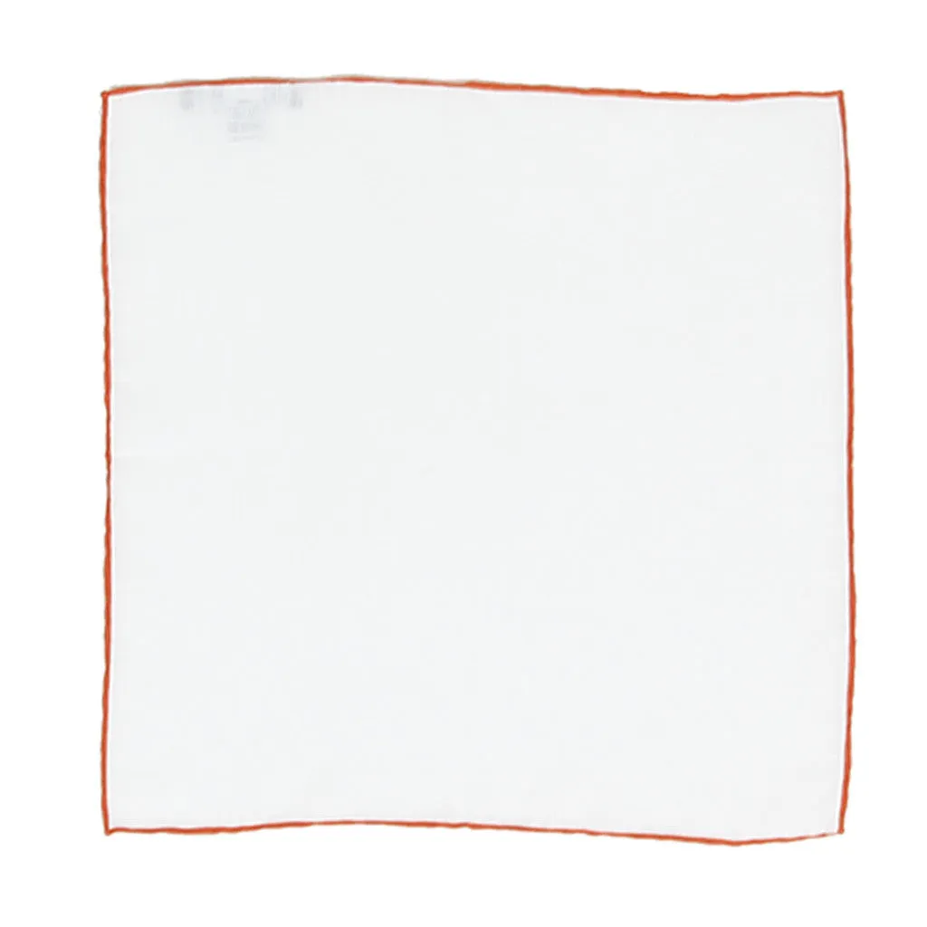 White Linen Pocket Square with Orange Edge