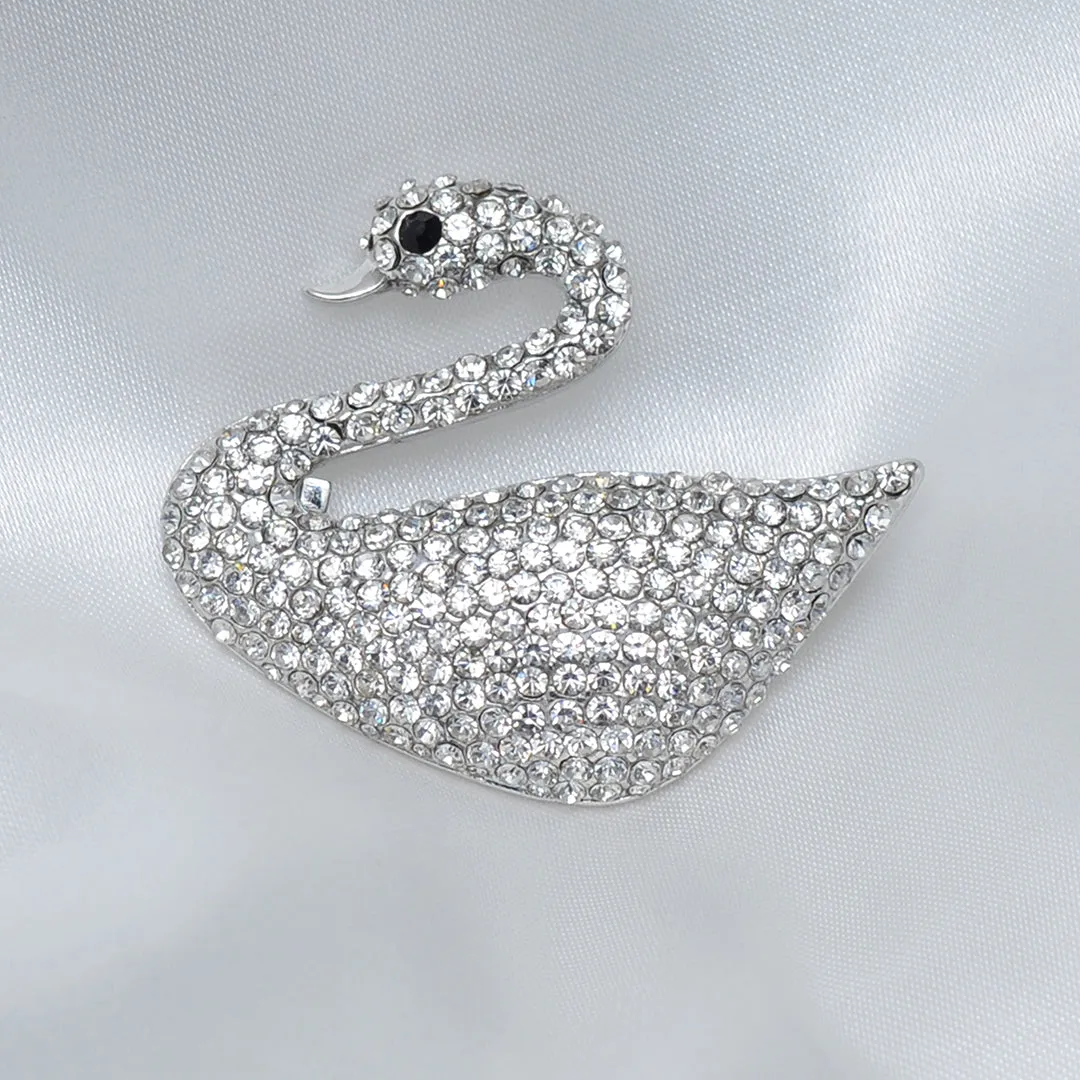 White Swan Stone Studded Brooch