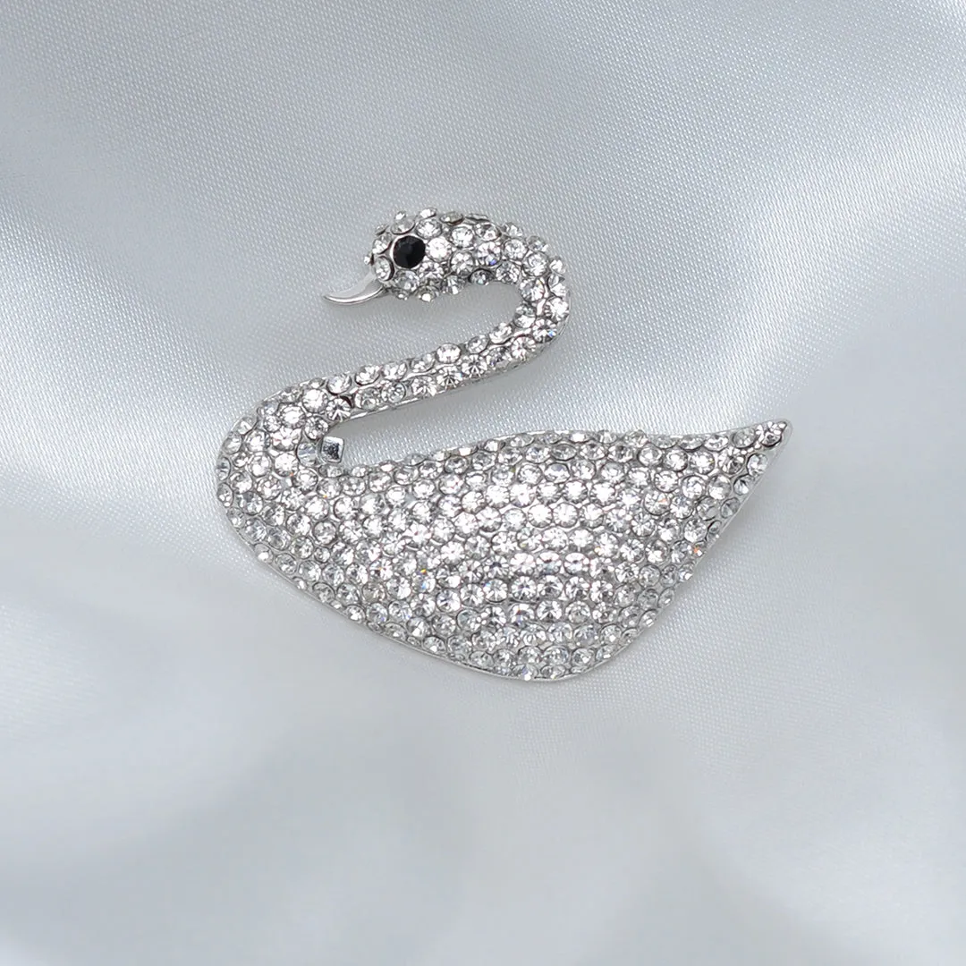 White Swan Stone Studded Brooch