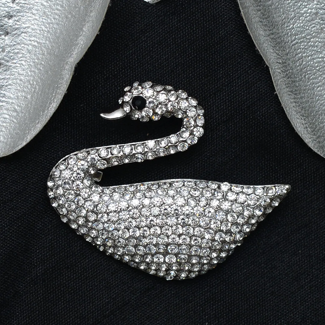 White Swan Stone Studded Brooch