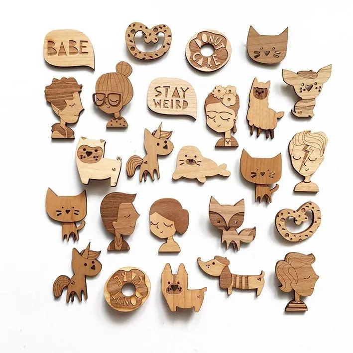 Wooden Brooches