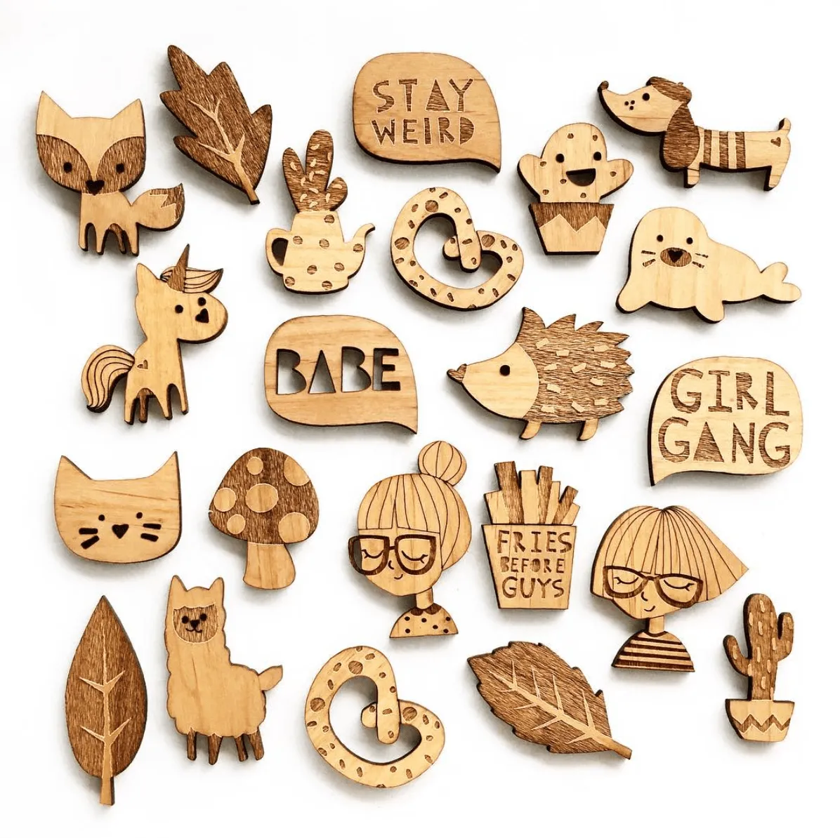 Wooden Brooches