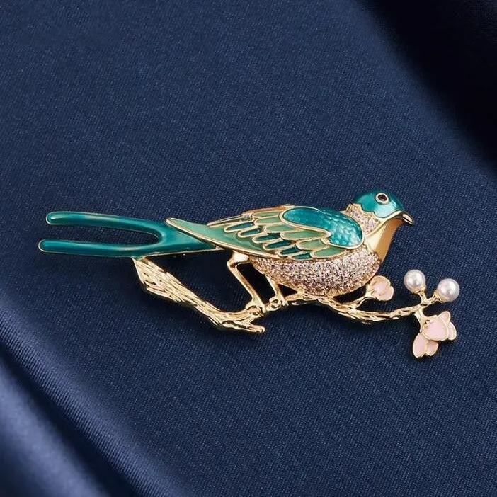 XSB103 - Green Bird Saree Brooch