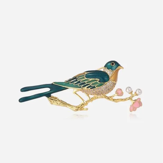 XSB103 - Green Bird Saree Brooch