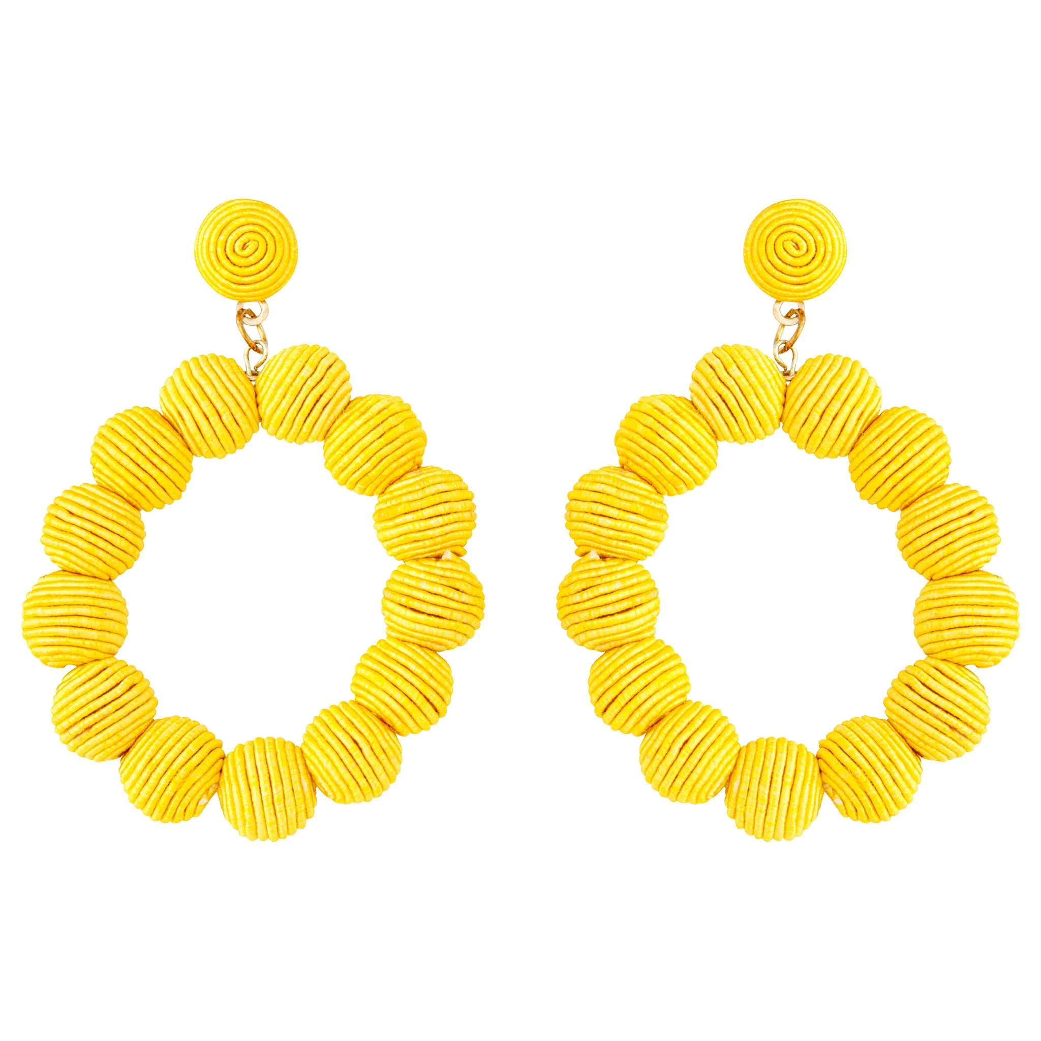 Yellow Cord Wrap Hoop Earrings